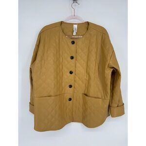 Wynne Collections Mustard Yellow Faux Leather‎ Jacket Outerwear Women Sz XL